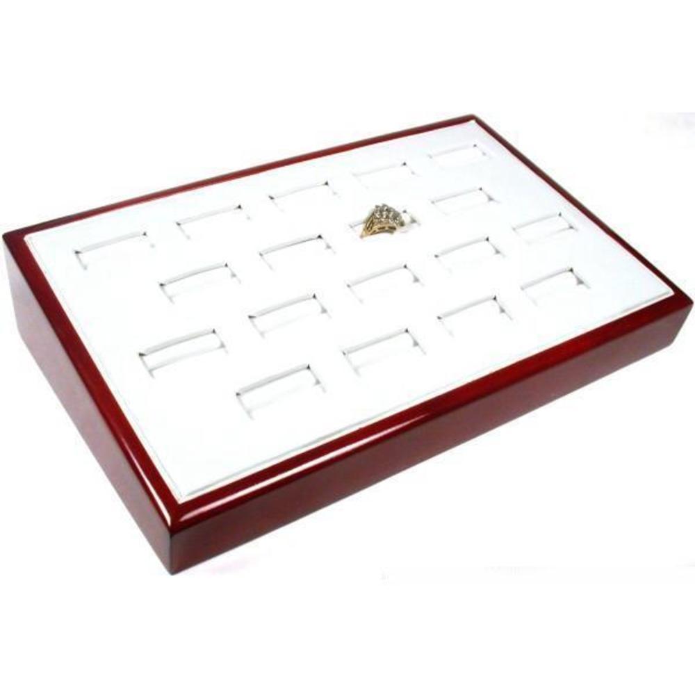 White Leather Rosewood 18 Ring Tray Jewelry Counter Showcase Display
