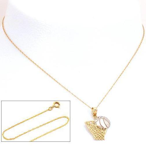 14K TT Gold Basketball Hoop Charm 18&#x22; Chain Jewelry
