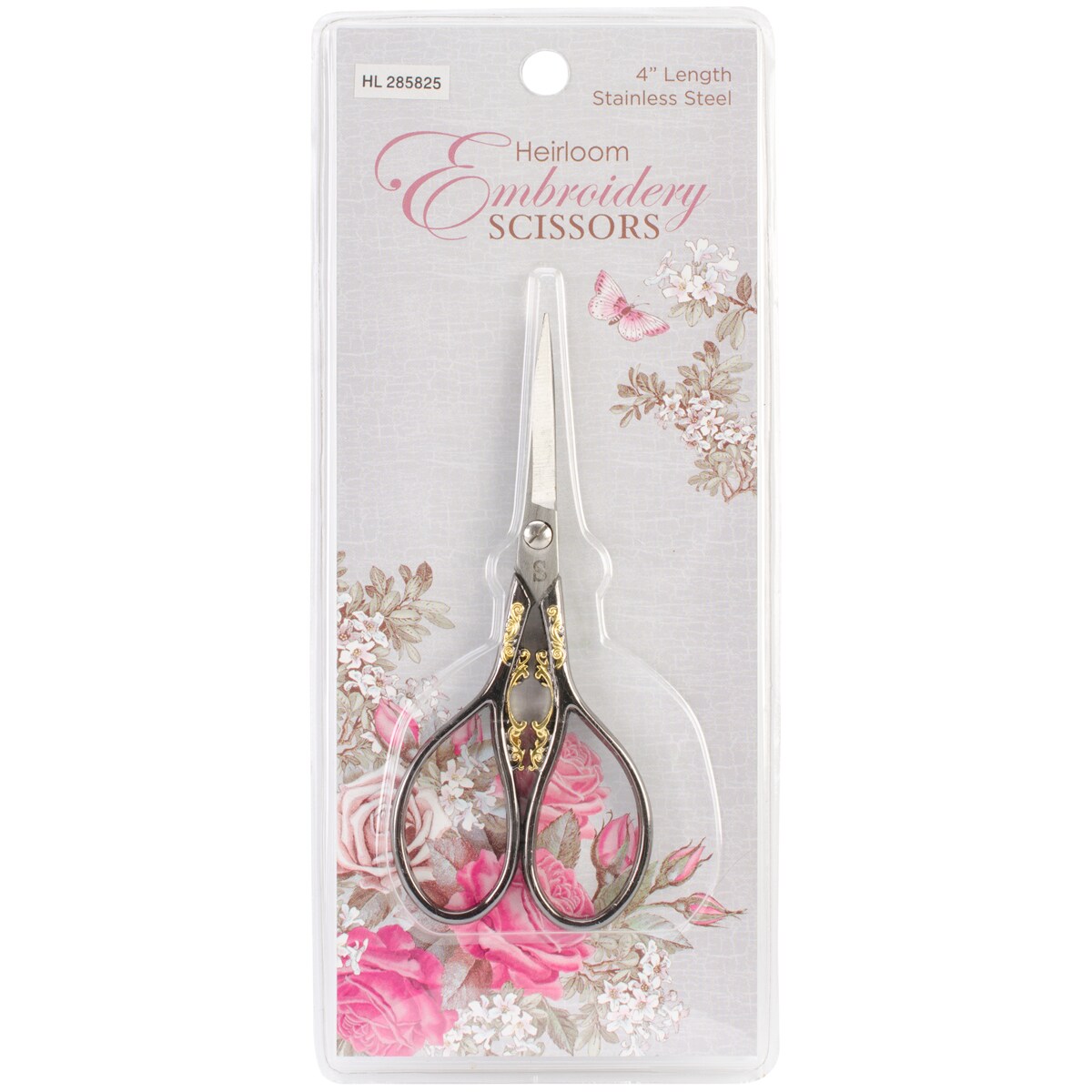 Sullivans Heirloom Embroidery Scissors 4"Gunmetal & Gold Teardrop
