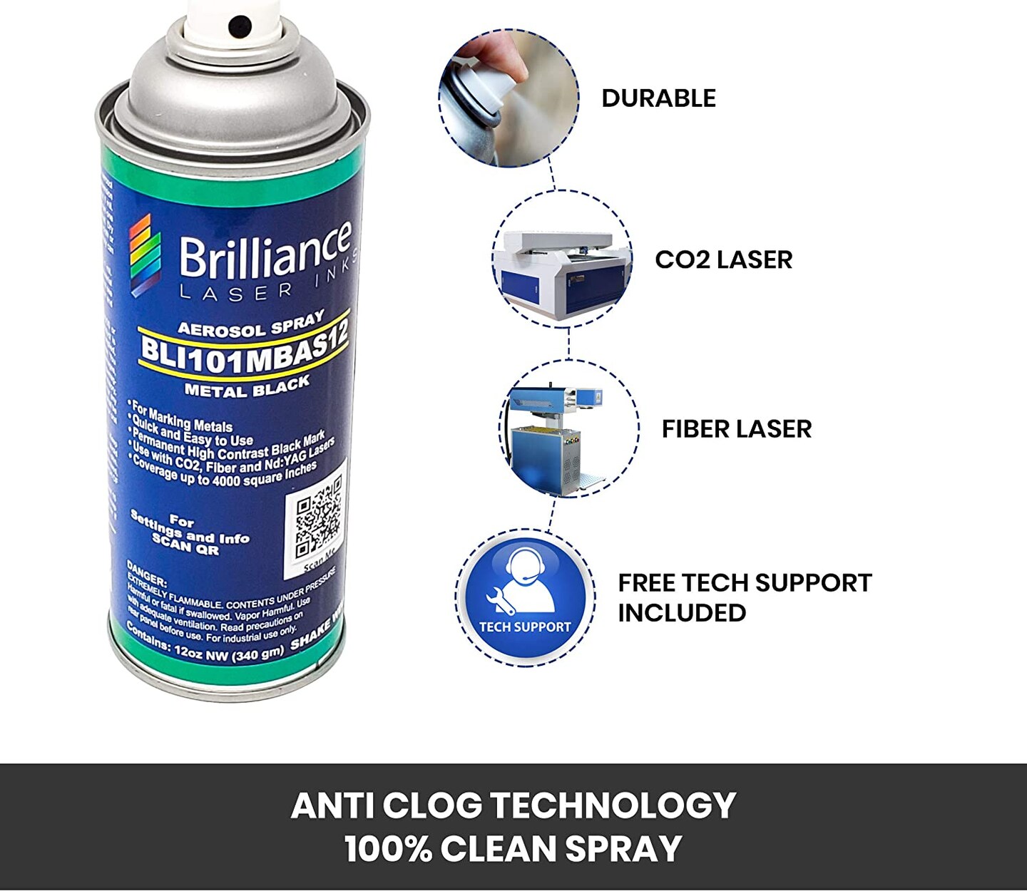 2 Oz - BLI101 - Aerosol Black Laser Ink for Metals Marking - CO2 Laser - Fiber Laser - YAG, Durable, Permanent, High Contrast, Brilliance Laser Inks