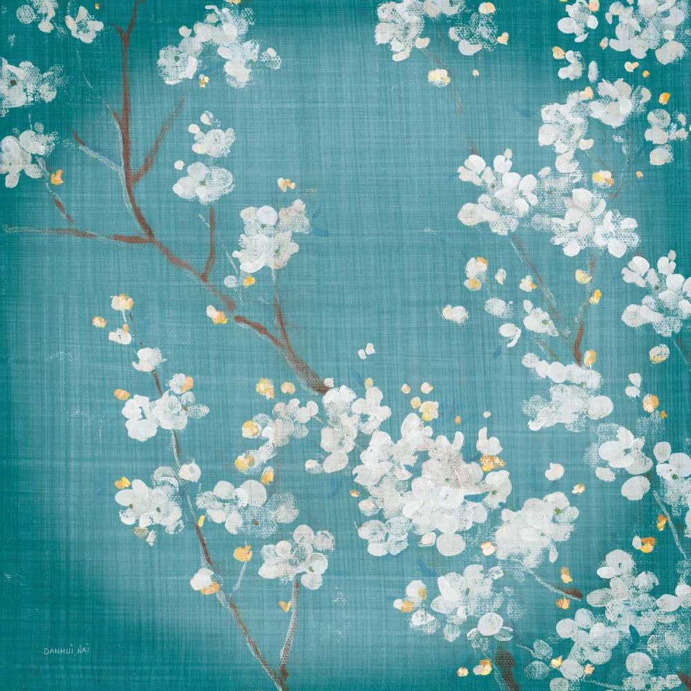 White Cherry Blossoms II on Teal Aged no Bird by Danhui Nai - Item # VARPDX31294