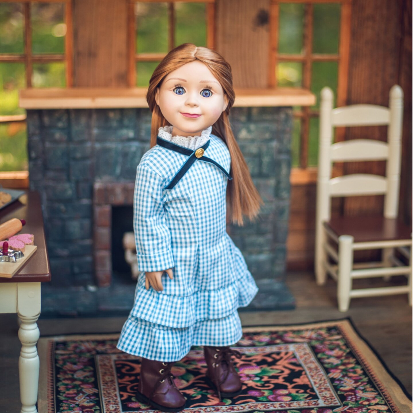 The Queen&#x27;s Treasures 18 Inch Doll Clothes Mary Ingalls Blue Check Dress