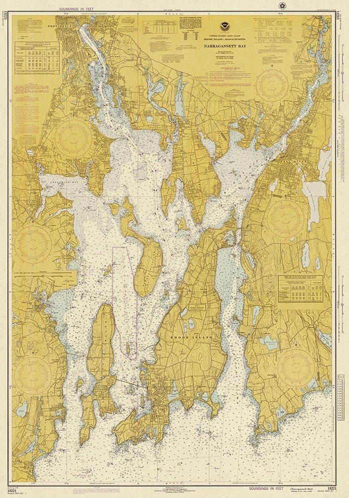 Nautical Chart - Narragansett Bay ca. 1975 - Sepia Tinted Poster Print by NOAA Historical Map and Chart Collection NOAA Historical Map and Chart Collection - Item # VARPDX450539