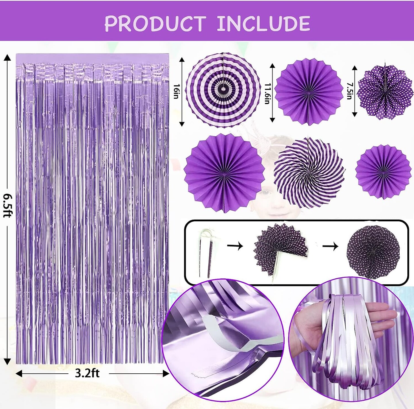Purple Birthday Party Decorations for Women Girls with Butterfly Hanging Garland,Happy Birthday Banner,Curtains,Circle Dots Garland,Hanging Paper Fans,Butterfly Cake Topper Birthday for Her