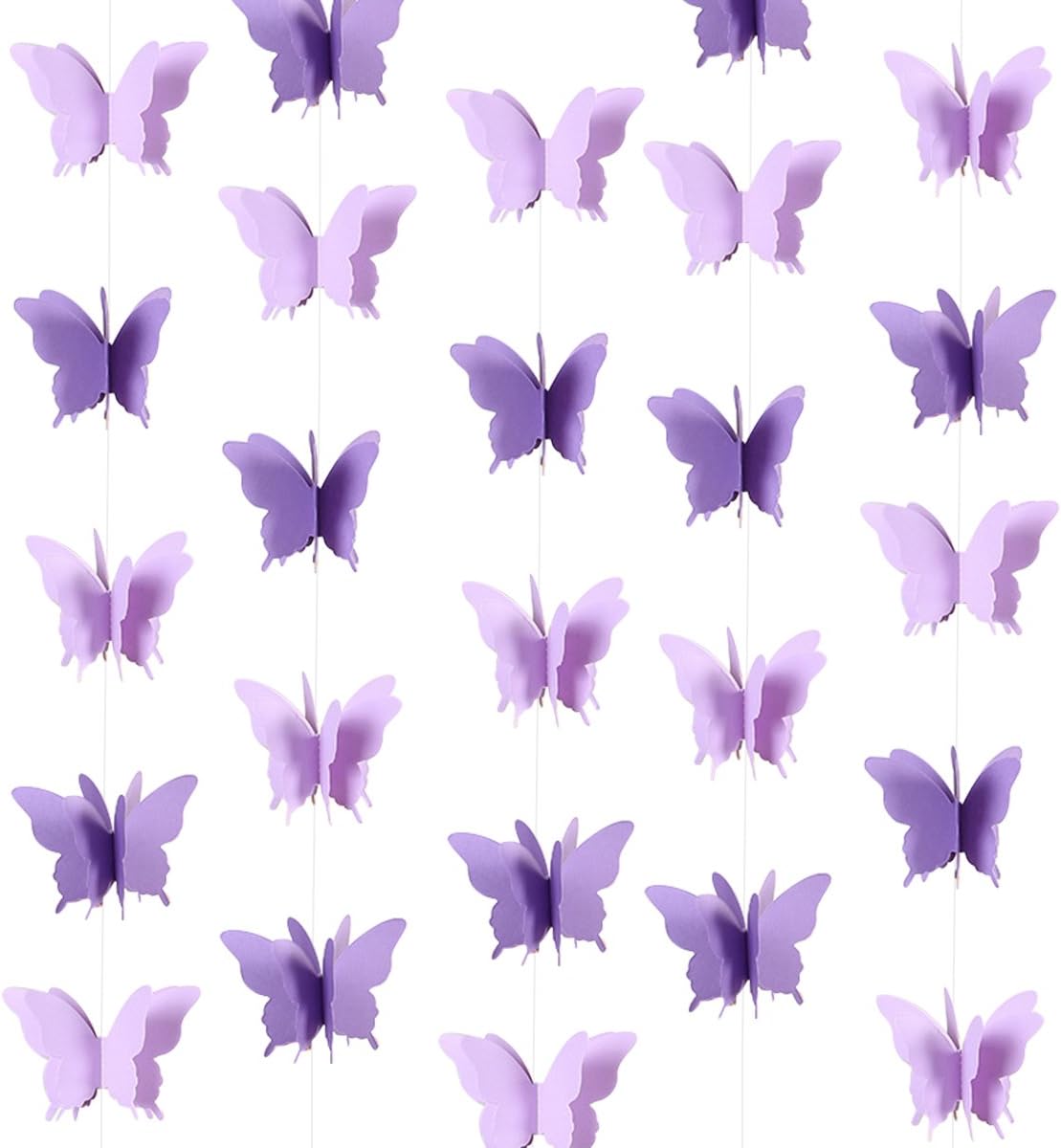 Butterfly Hanging Garland 3D Paper Bunting Banner Party Decorations Wedding Baby Shower Home Decor Purple 4 Pack, 110 inch Long Each