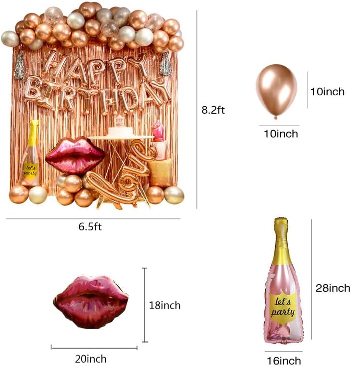 Rose Gold birthday decorations for women &#xFF0C;happy birthday party decorations for girls&#xFF0C;Rose Gold Fringe Curtain&#xFF0C;happy birthday banner&#xFF0C;happy birthday balloon&#xFF0C;happy birthday balloon letters