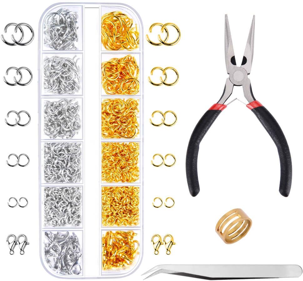 1200Pcs Open Jump Rings and Lobster Clasps Jewelry Findings Kit with Pliers for Jewelry Making (Silver and Gold)