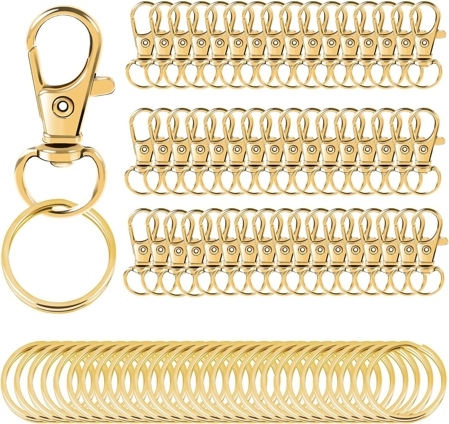 100PCS Gold Swivel Clasps Lanyard Snap Hooks with Key Rings, Key Chain Clip Hooks Lobster Claw Clasps for Keychains Jewelry DIY Crafts