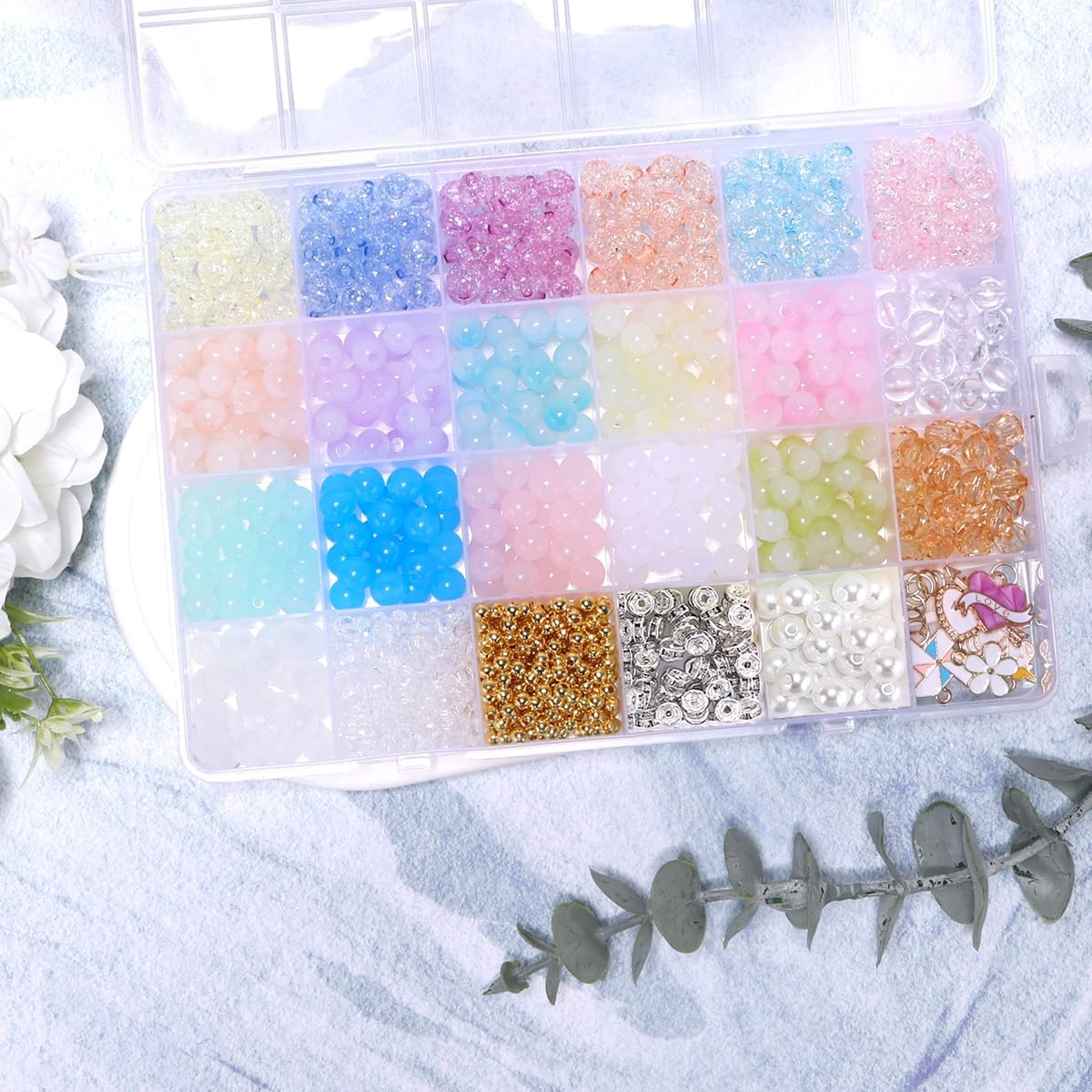 Glass Beads Bracelet Making Kit, Girls' Lovely Cute Bracelet Necklace Jewelry Making Kit, DIY Bulk Acrylic Gradient Bubble Bead Girls' Jewelry, Girls' Birthday Gift