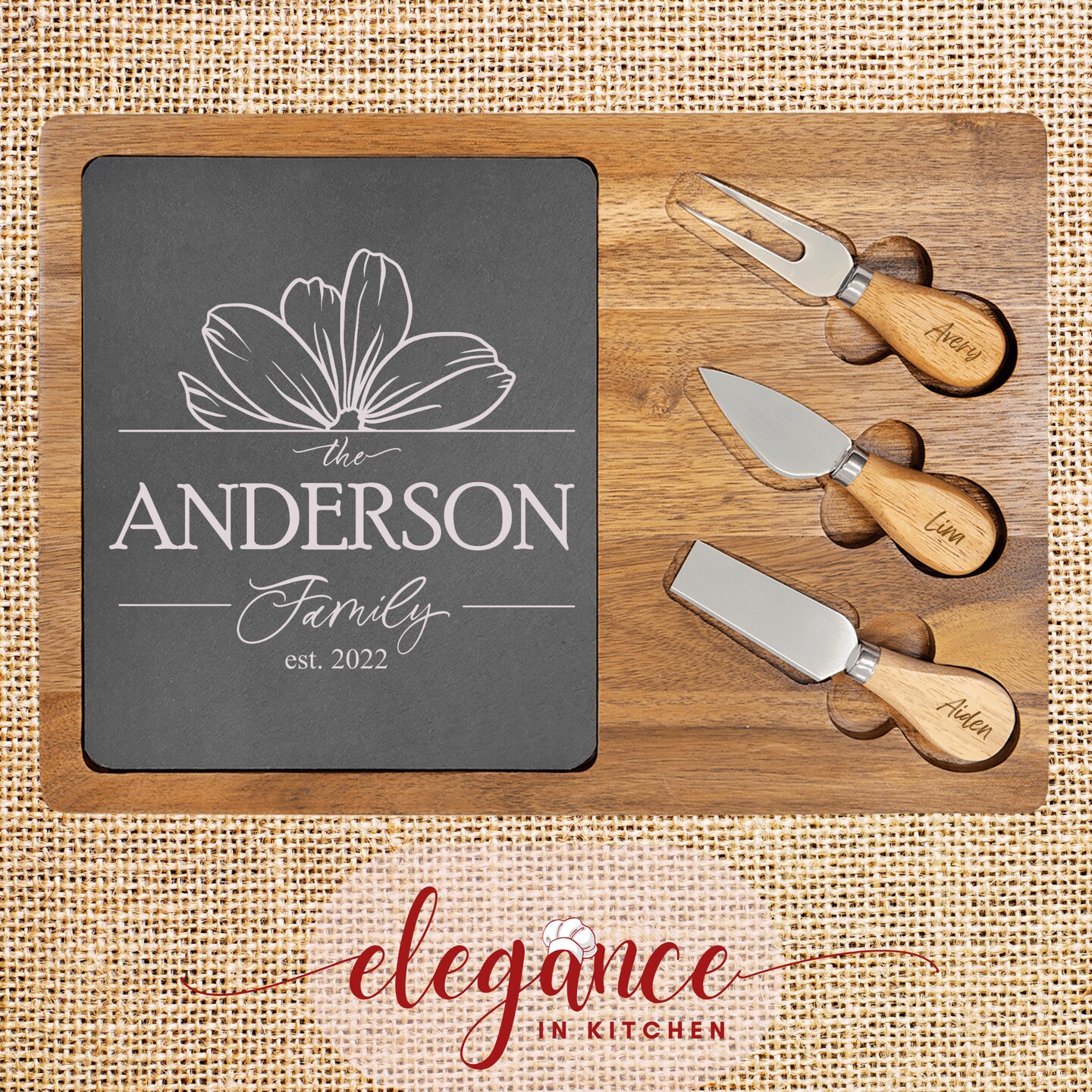 Custom Cheese Board with Slate and Knife Set, Personalized Wedding
