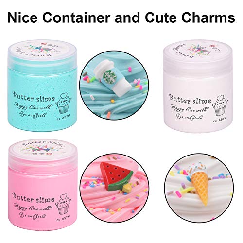 WUHUANIU Scented Slime Kit with 3 Pack Butter Slime,Pink Watermelon,White Ice Cream and Ocean Coffee for Girls and Boys,Super Soft and Non Sticky DIY Surprise Slime(3x100ml)