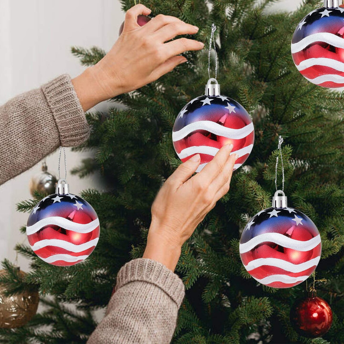 16 Pieces Independence Day Ball Ornament - 4th of July Patriotic Hanging Ball Decoration American Flag Ornament for Independence Day, Christmas Tree, USA Themed Party Supplies (16)