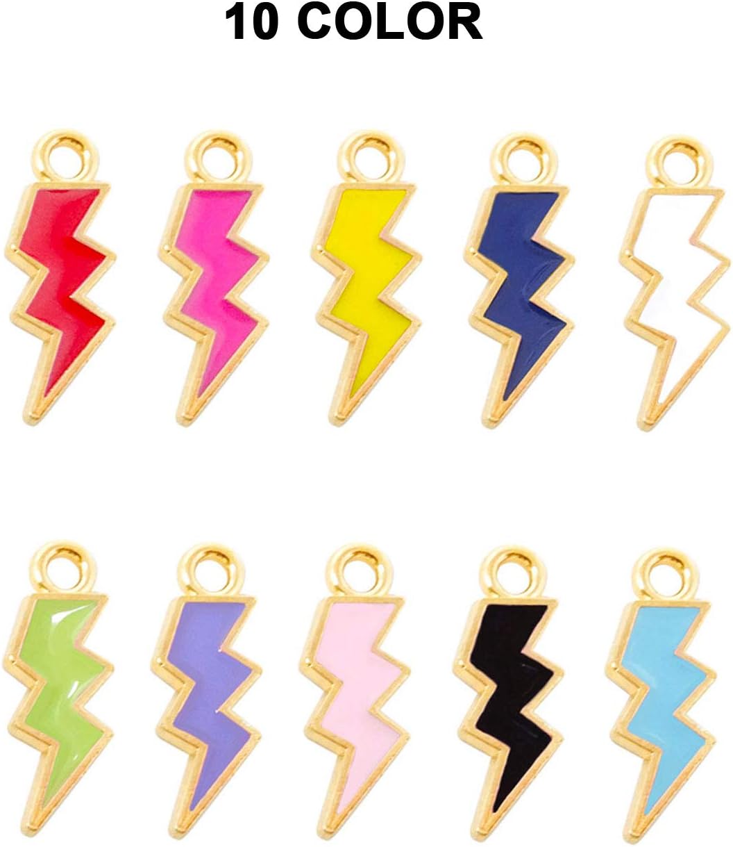 100PCS Zinc Alloy Enamel Flash Shape Charms Pendants Lightning Bolt Charms Flash Thunder Pendant for Bracelet Necklace Earrings DIY Jewelry Making Accessories (10 Colors)
