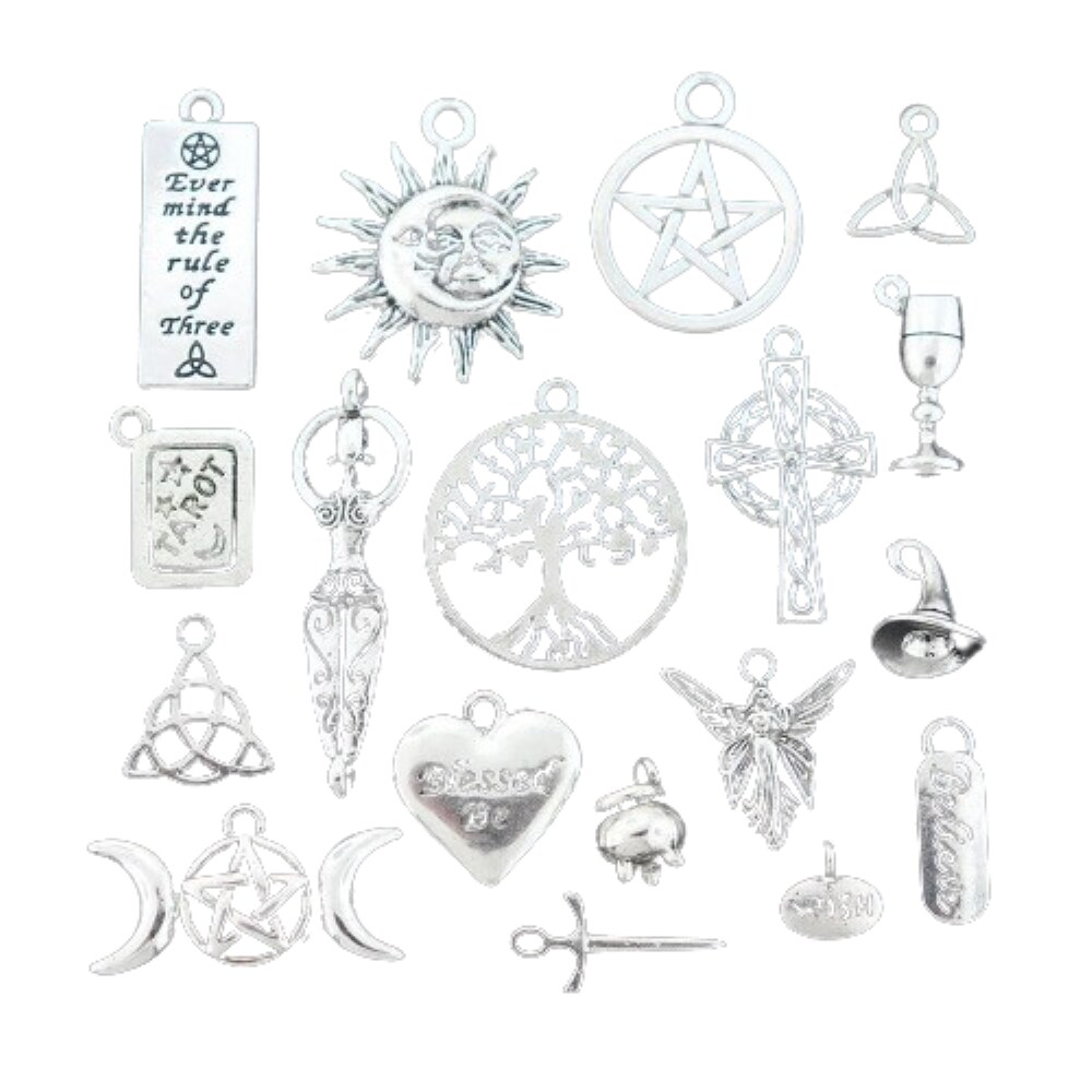 Kitcheniva Antique Wiccan Collection Silver Tone 18 Different Charms
