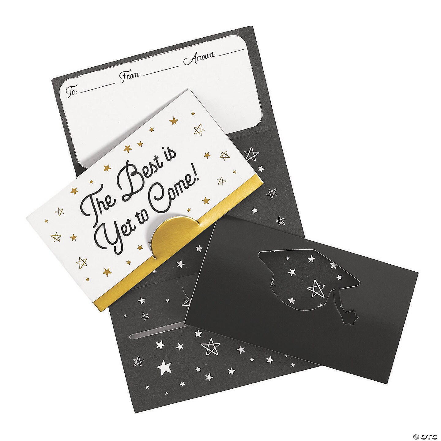 4" x 2 1/2" Graduation Black Cardstock Gift Card Holders - 12 Pc.
