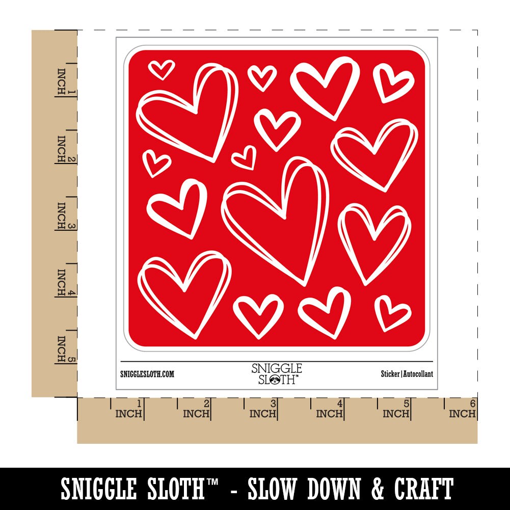 Scattered Sketchy Hearts Love Waterproof Vinyl Phone Tablet Laptop Water Bottle Sticker Set - 5 Pack