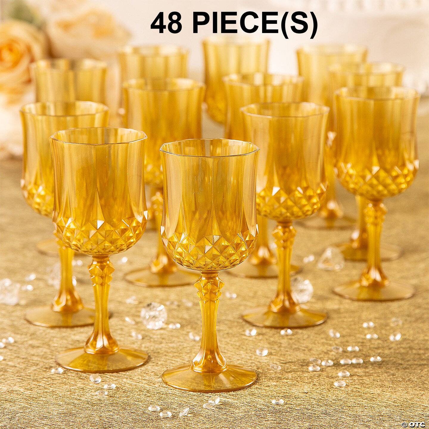 Bulk 48 Pc. Gold Patterned Disposable Plastic Wine Glasses