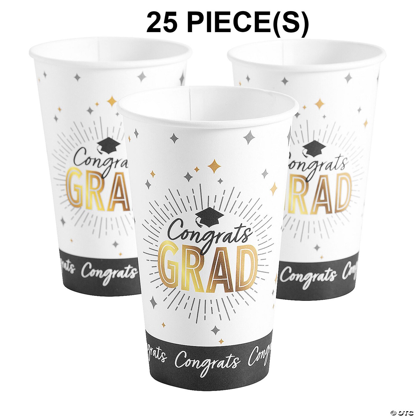 Black &#x26; Gold Congrats Graduation Disposable Paper Cups - 25 Ct.