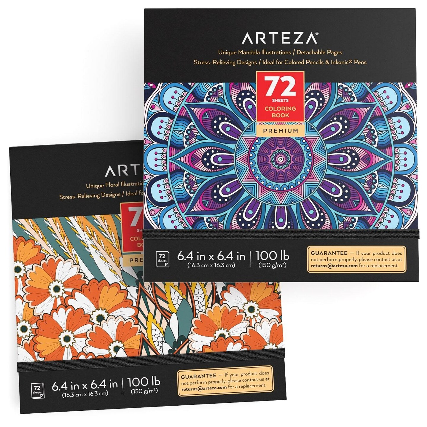 Arteza Adult Coloring Books, Floral & Mandala Designs, 6.4x6.4