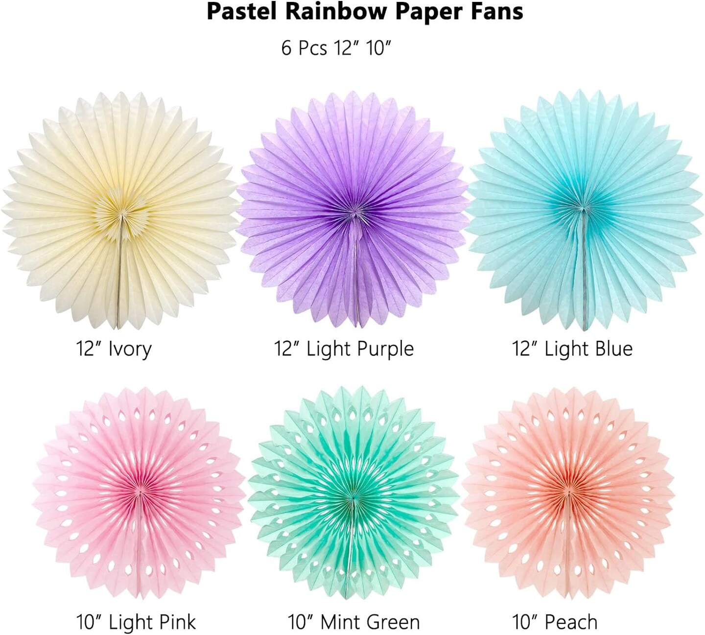 Pastel Rainbow Paper Fans Party Decorations Colorful Ice Cream Easter Macaron Wall Hanging Light Pink Blue Purple Mint Peach Ivory D&#xE9;cor Birthday Wedding Bridal Baby Shower Classroom Supplies