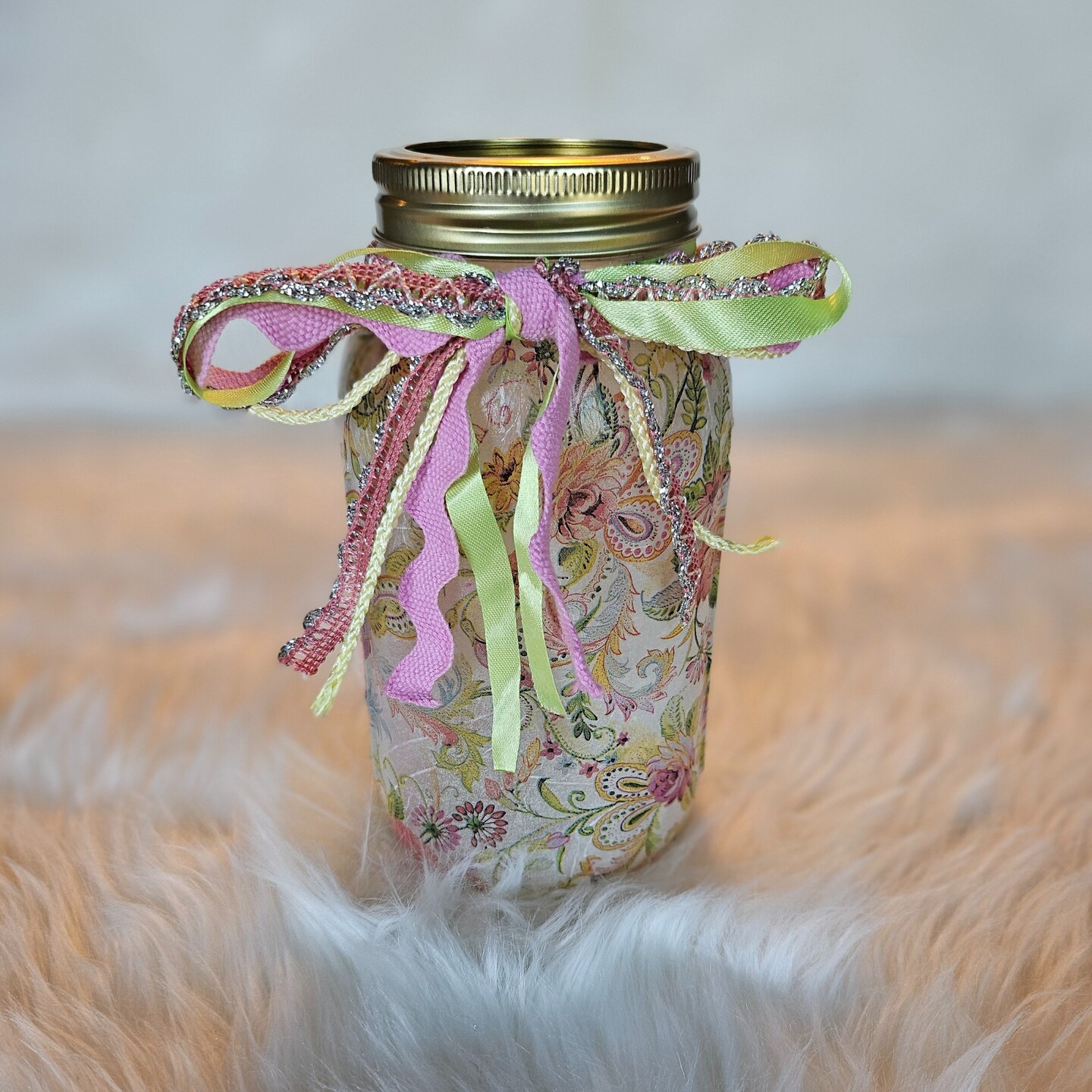 Floral Boho Mason Jar Decoupage Shabby Chic Gift Idea Girls Room Home ...