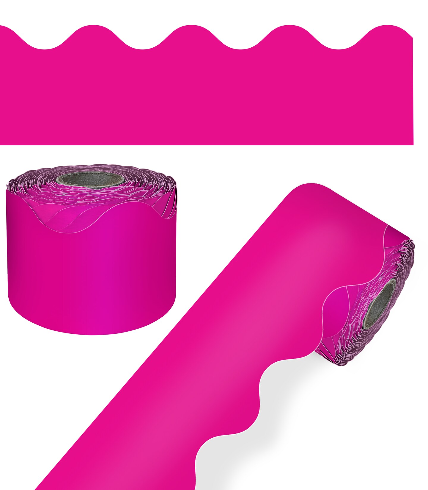 Carson Dellosa 65Ft of Hot Pink Bulletin Board Borders, 1 Roll of Scalloped Trim for Rolling Whiteboard, Cork and Posterboard, Valentines Day Decorations, Party, and Classroom Decor