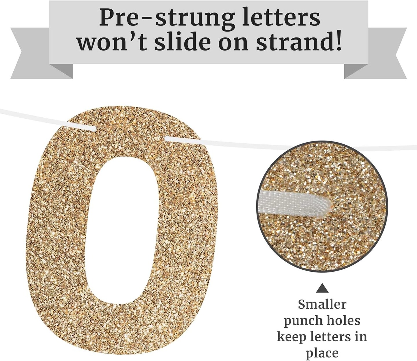 Pre-Strung Welcome Home Banner - NO DIY - Gold Glitter Welcome Home Banner - Pre-Strung on 8 ft Strand - Housewarming, Homecoming, &#x26; Military Return Party Decorations &#x26; Decor.