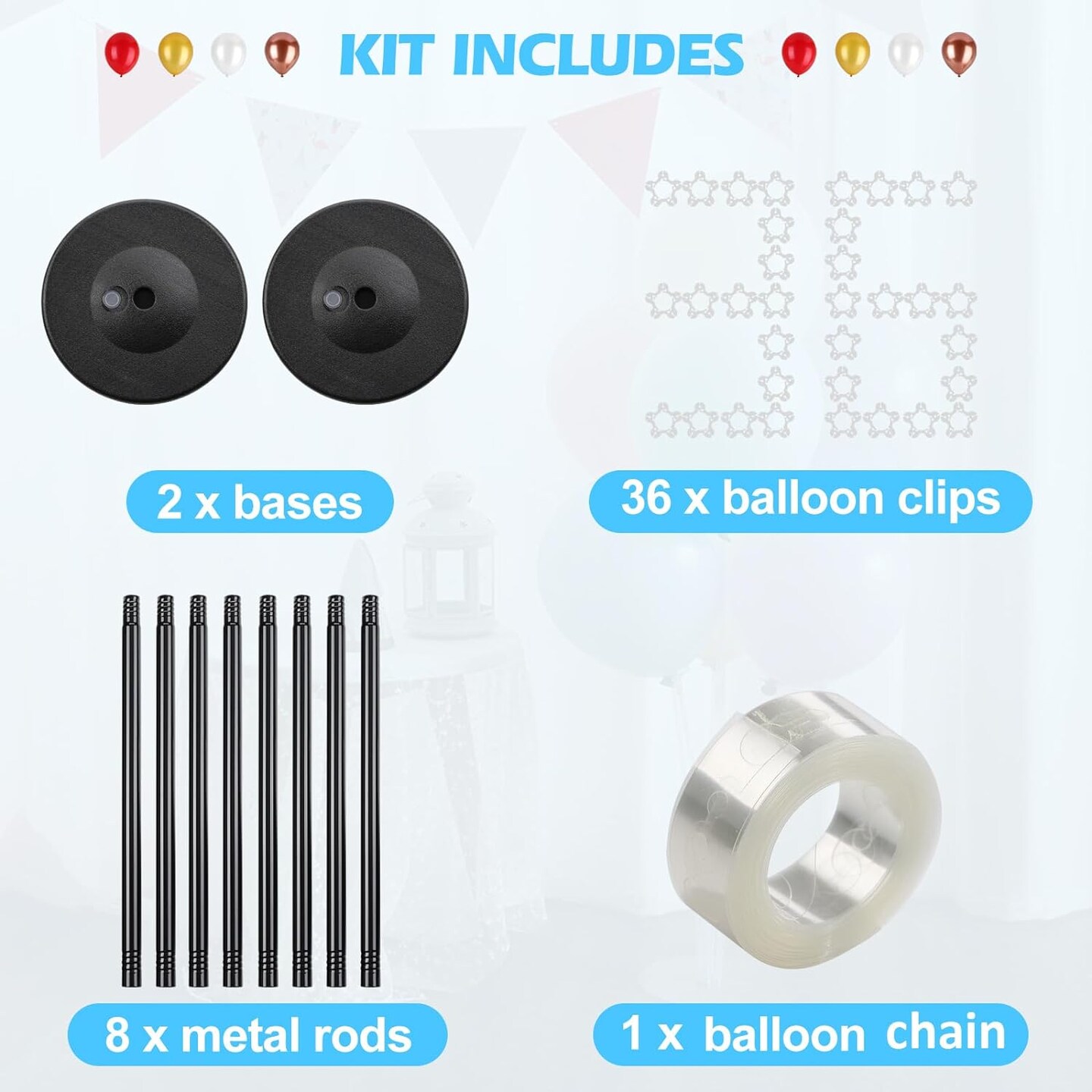 Balloon Column Stand Kit Set of 2, 1.3ft-5ft Adjustable Metal Pillar Balloon Stand with Base for Floor and Table Centerpieces for Birthday Party Wedding Christmas Halloween Decorations Black