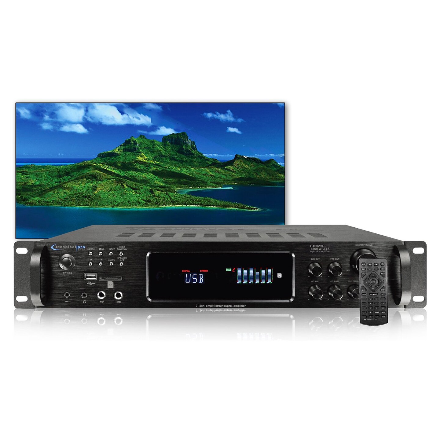 Technical Pro   4500 Watts Digital Hybrid Amplifier Preamp Tuner with 2 Mic RCA HDMI Headphone USB and SD Card Inputs FM