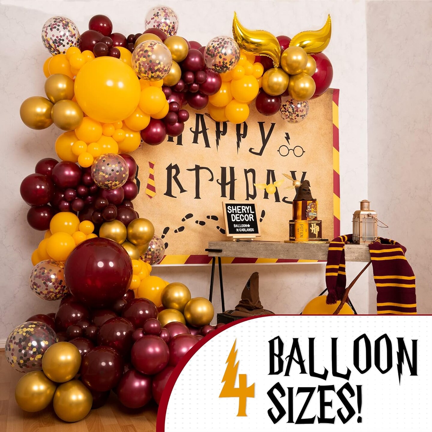 ALL-IN-1 Harry Potter Balloons Garland Arch Kit with BONUS Snitch for Harry Potter Birthday Decorations – Harry Potter Party Supplies for Hogwarts Balloons, Magic Wizard Theme, Baby