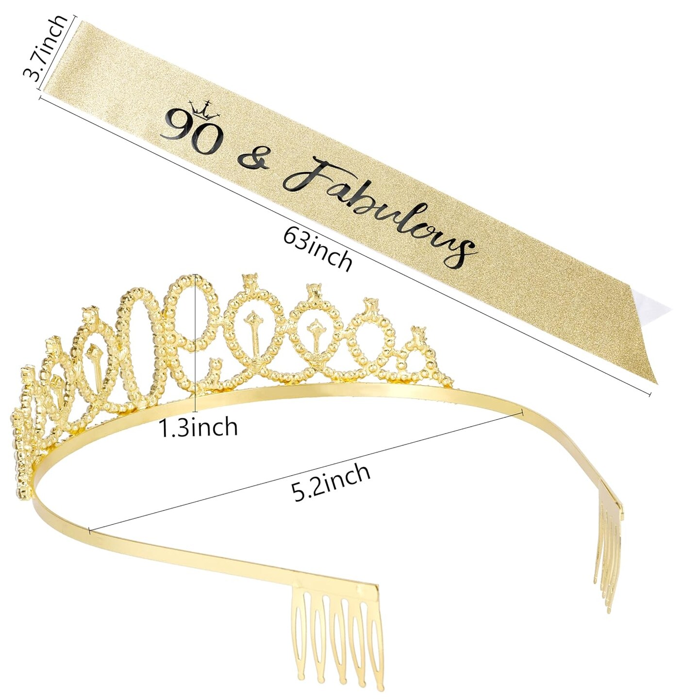 90th Birthday Sash and Tiara, Gold Tiara, 90th Birthday Gifts for Women, 90th Birthday Decorations for Women, Happy 90th Birthday Decorations