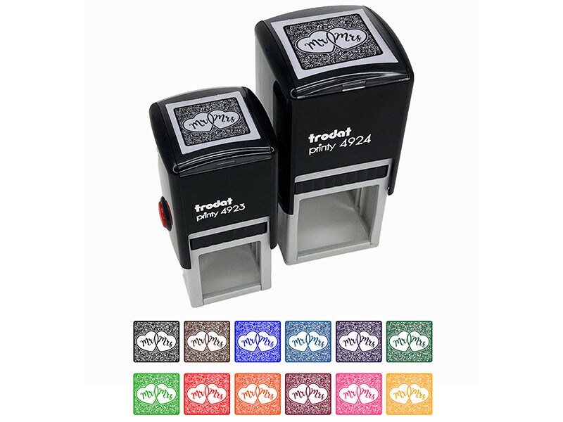 Mr & Mrs Intertwined Hearts With Flower Background Wedding Self-Inking ...