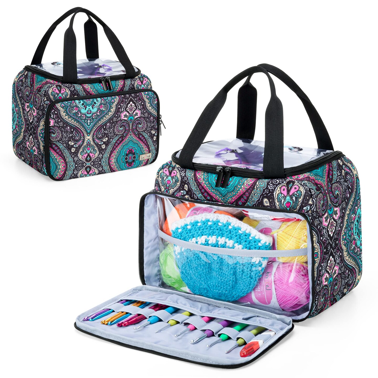 Small Yarn Storage Bag with 2 Grommets, Portable Knitting Tote for Knitting Kit &#x26; Crochet Accessories, Yarn Project Organizer for Knitting Supplies Set for Adults, Totem (Bag Only)