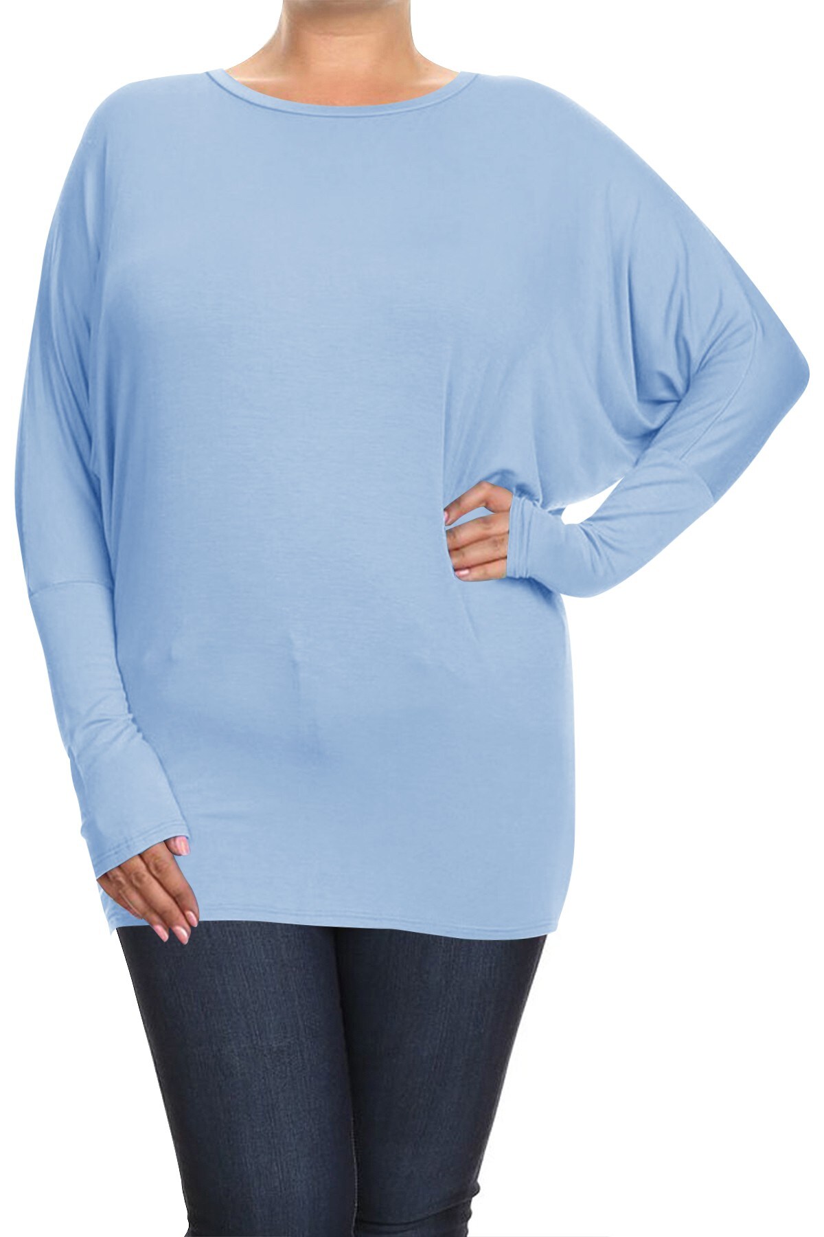 Plus Solid Jersey Knit Dolman Top Long Sleeves | RADYAN®, Size: Xl