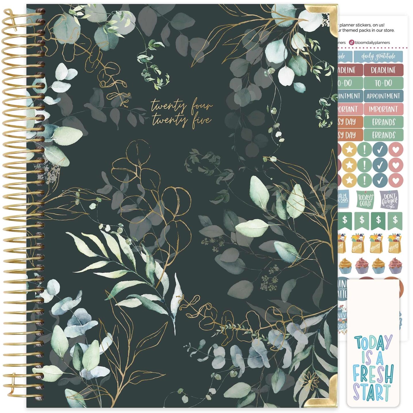 bloom daily planners 2024-25 Hard Cover Planner, 8.5&#x22; x 11&#x22;, Eucalyptus, Green