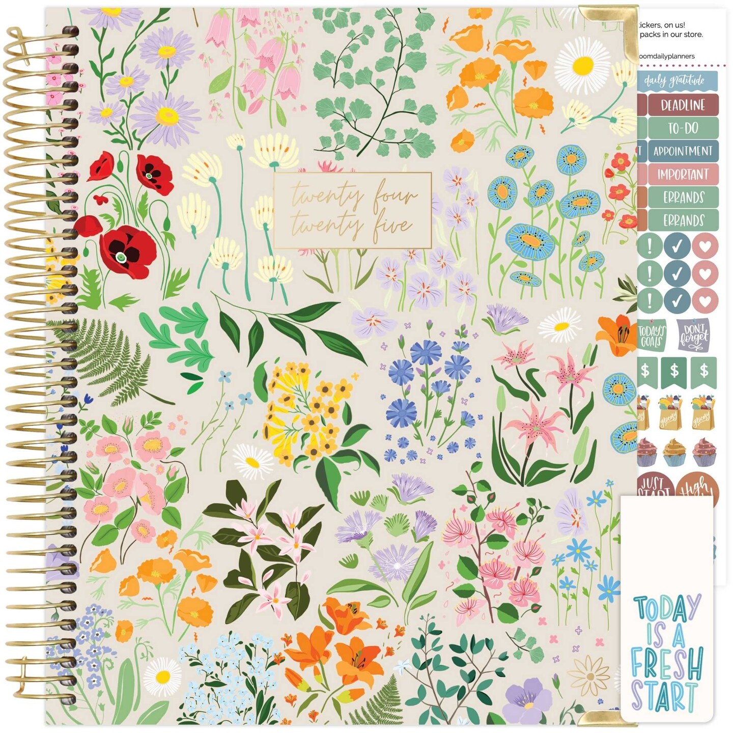 bloom daily planners 2024-25 Vision Planner, 7.5&#x22; x 9&#x22;, Garden Party, Beige