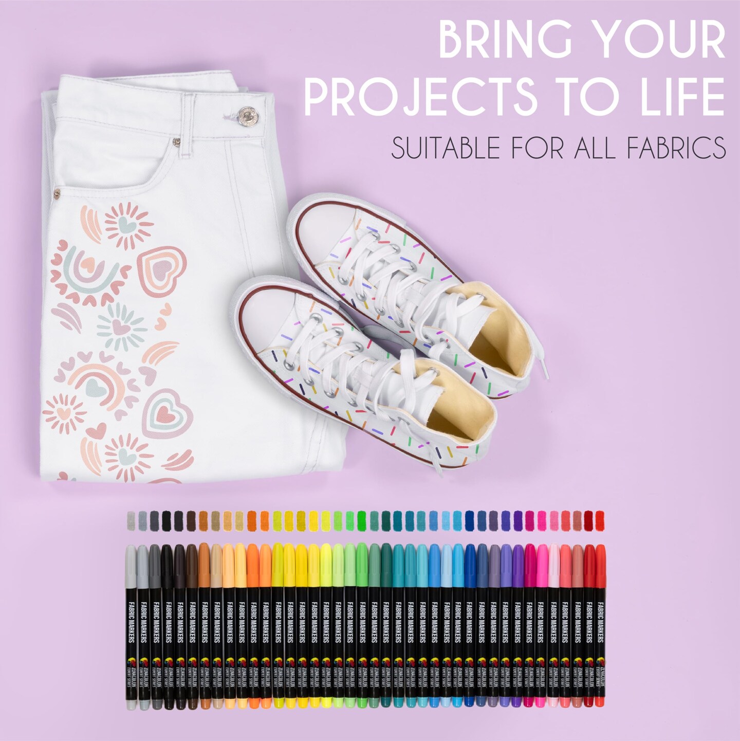 Zenacolor 40 Fabric Markers Pens Set - Non Toxic, Indelible and Permanent Fabric Paint - Fine Point Tip Textile Marker Pen
