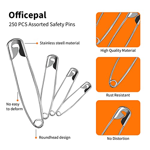 4-Size Pack of Safety Pins- Top 250-Count &#x2013; Durable, Rust-Resistant Nickel Plated Steel Set- Best Sewing Accessories Kit for Baby Clothing, Crafts, Arts (4-Size in 1 No.001)