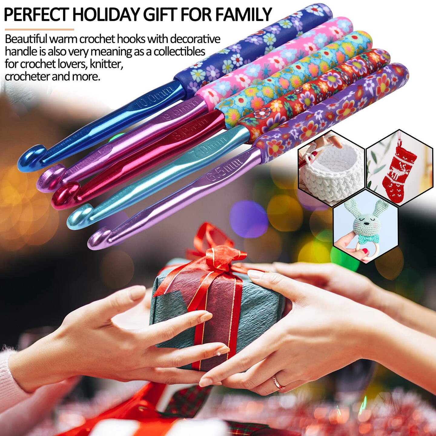 Large Size Warm Crochet Hooks for Crocheter, 6.5mm to 10mm Crochet Kit Crochet Hook Set Art Aluminum Soft Grip Crochet Needles for Crocheting, Comfort Knitting Hook Knitting &#x26; Crochet Supplies