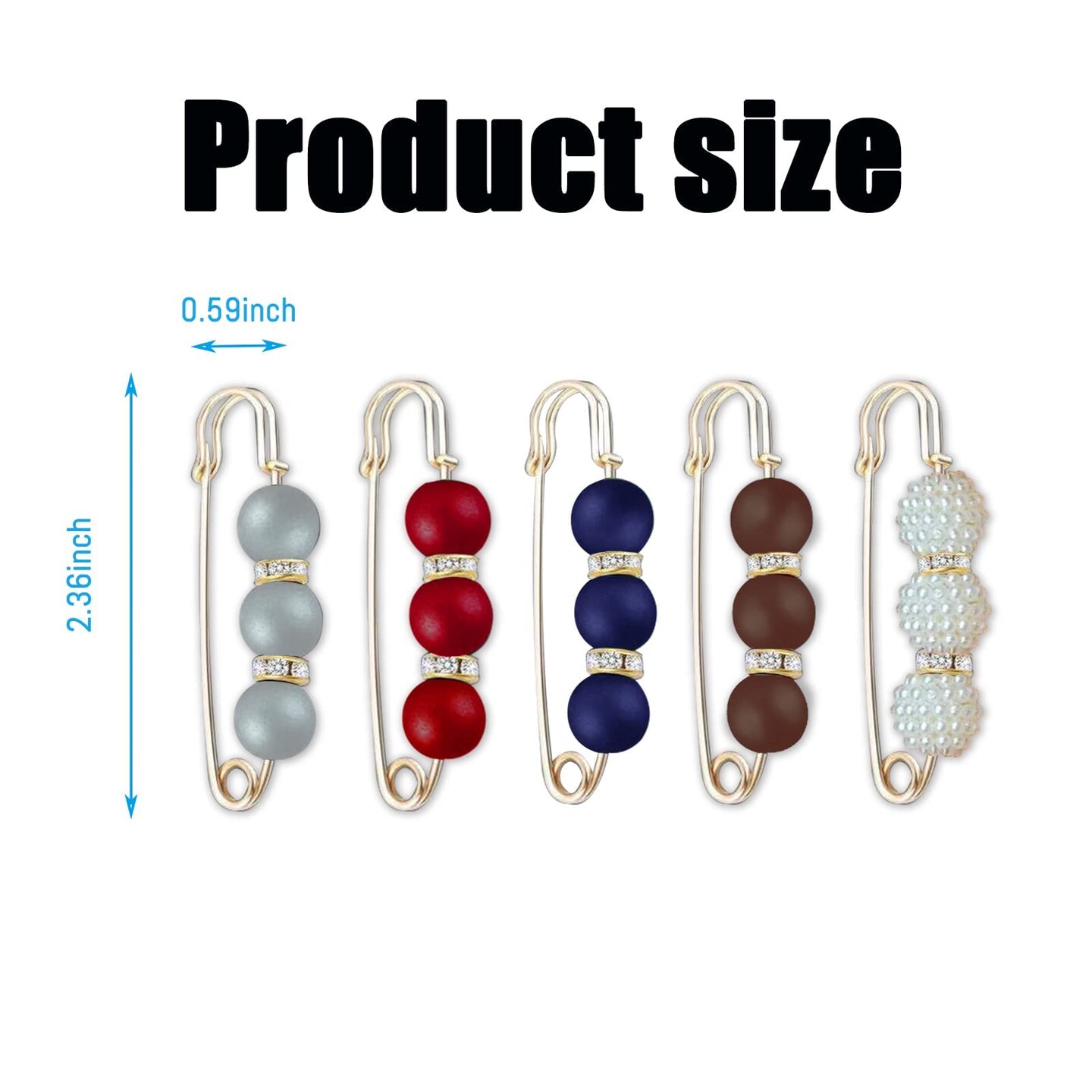 5 Pieces Pearl Brooch Pins for Women Fashion, Brooch Pins for Crafts, Sweater Shawl Clip Double Gold Brooch Pins for Women,Waist Pants Extender Safety Pins (Mixed color)