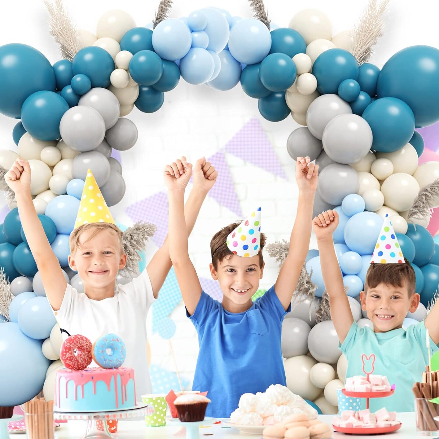 Slate Blue Balloon Arch Kit, Pastel Blue Sand White Gray Latex Party Balloons for Wedding Reception Banquet Engagement Bridal Shower Decoration