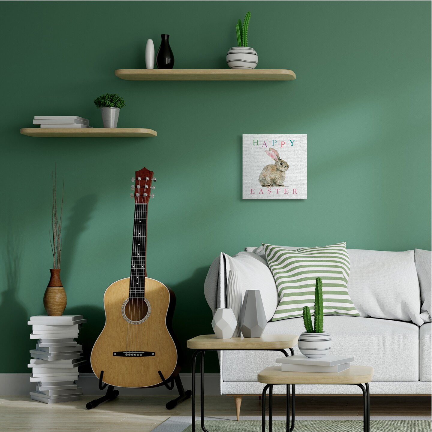 Stupell Industries Happy Easter Bunny Rabbit Canvas Wall Art