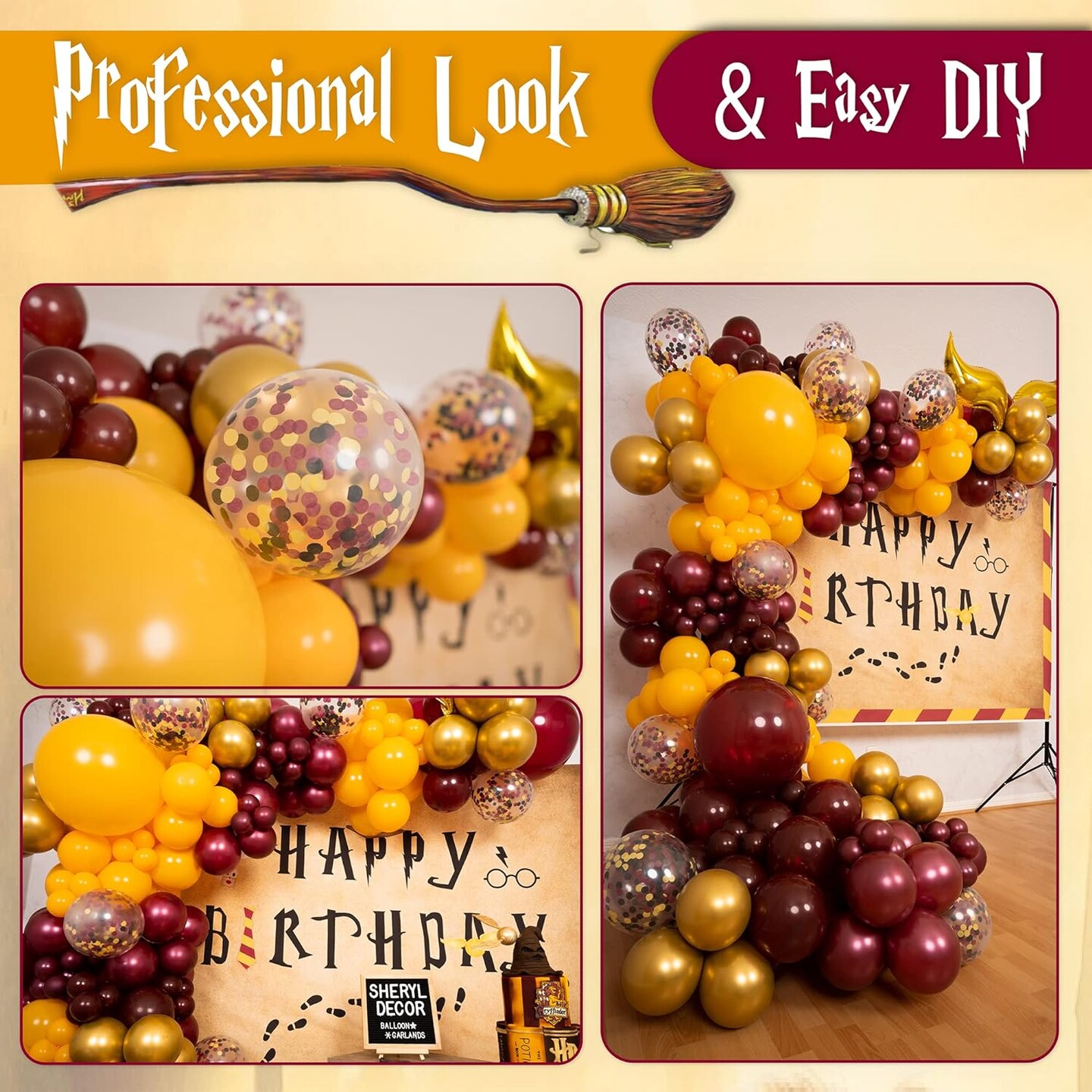 ALL-IN-1 Harry Potter Balloons Garland Arch Kit with BONUS Snitch for Harry Potter Birthday Decorations – Harry Potter Party Supplies for Hogwarts Balloons, Magic Wizard Theme, Baby