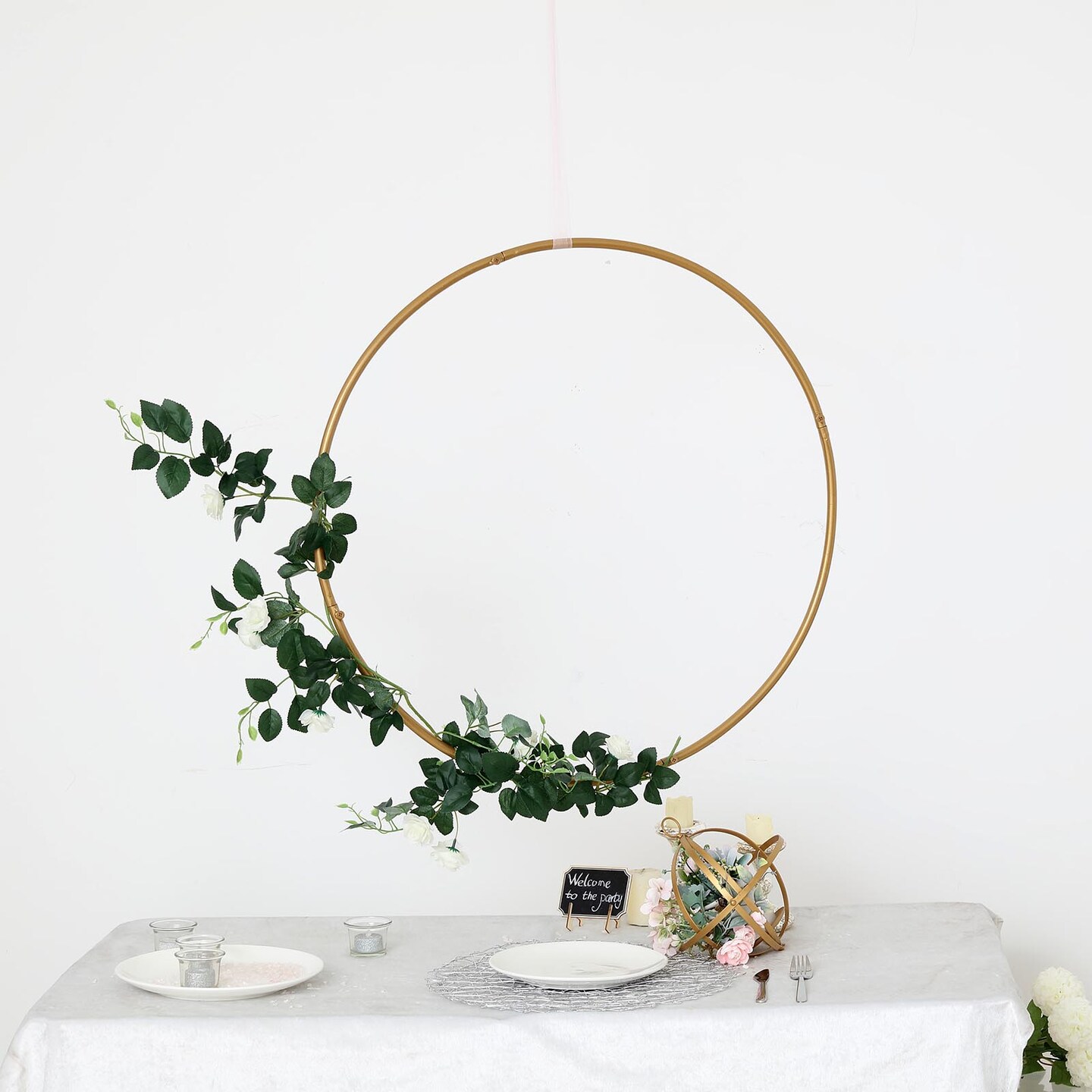 28-Inch wide Gold Metal Round Hoop Hanging Wreath