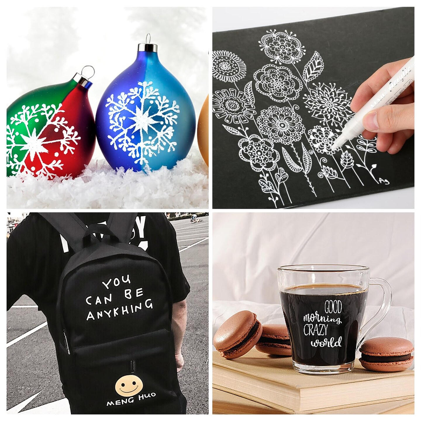 8 Pieces Acrylic White Paint Pens - 2-3MM Medium Tip & 0.7MM Extra Fine White Paint Marker for Rock Painting, Wood, Metal, Fabric, Plastic, Canvas, Glass, Ceramic, Diy Crafts