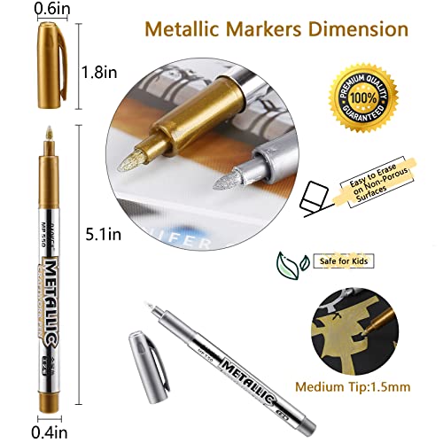 8 Pieces Gold and Silver Marker Metallic, Fine Point Gold and Silver Markers Permanent Metallic for Artist Illustration, Crafts, Gift Card Making, Scrapbooking, Fabric, DIY Photo Album,