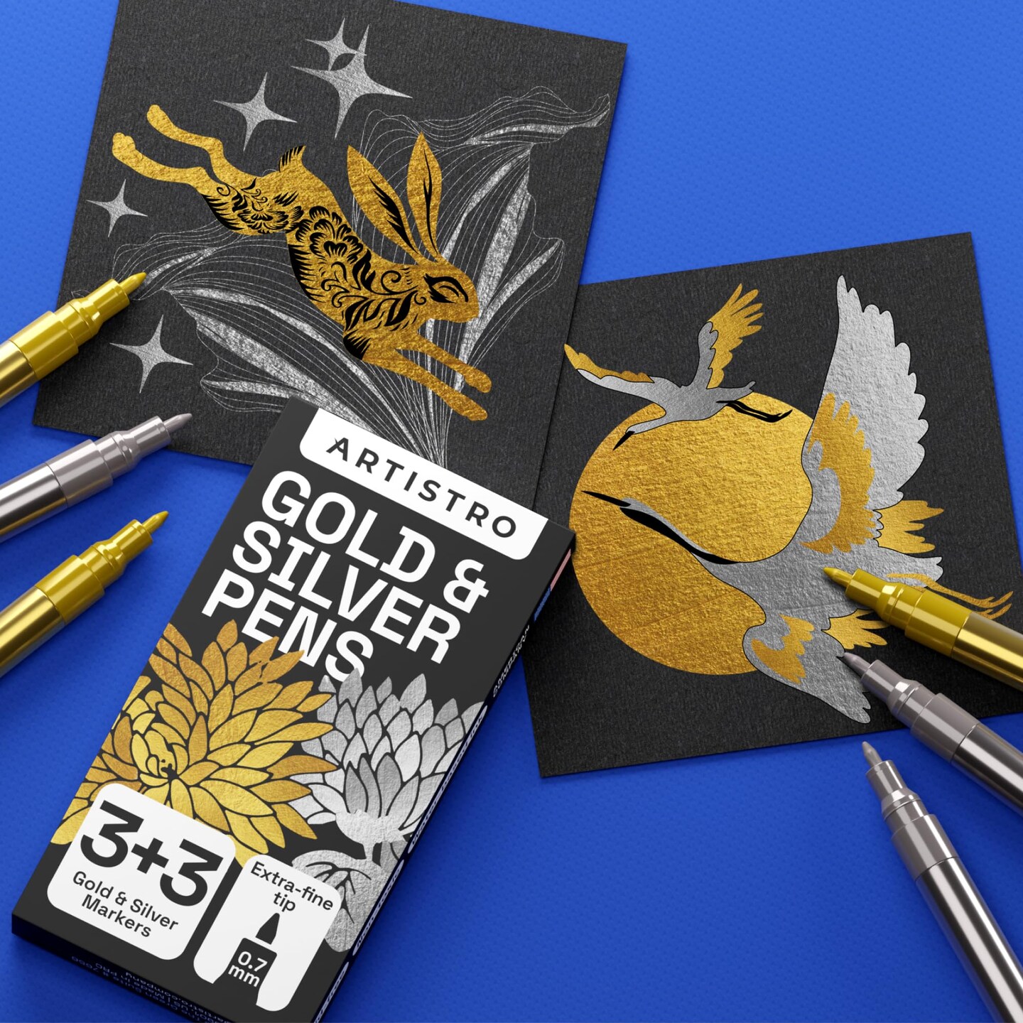 6 Pieces Metallic Acrylic Paint Pens for Rock Painting, Stone, Ceramic, Glass, Wood, Fabric, Canvas, Metal, Scrapbooking (6 Pack) Set of 3 Gold &#x26; 3 Silver Acrylic Paint Markers Water-Based Extra-Fine Tip 0.7mm