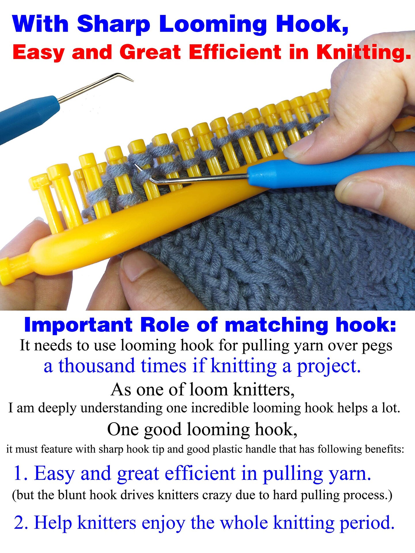 4 Pieces Colorful Knitting Loom Hook Tool Loom Knit Hook Set Looming Hooks Crochet Hooks Sewing Needles Knitting Needles for Knitting Looms Knitting Boards