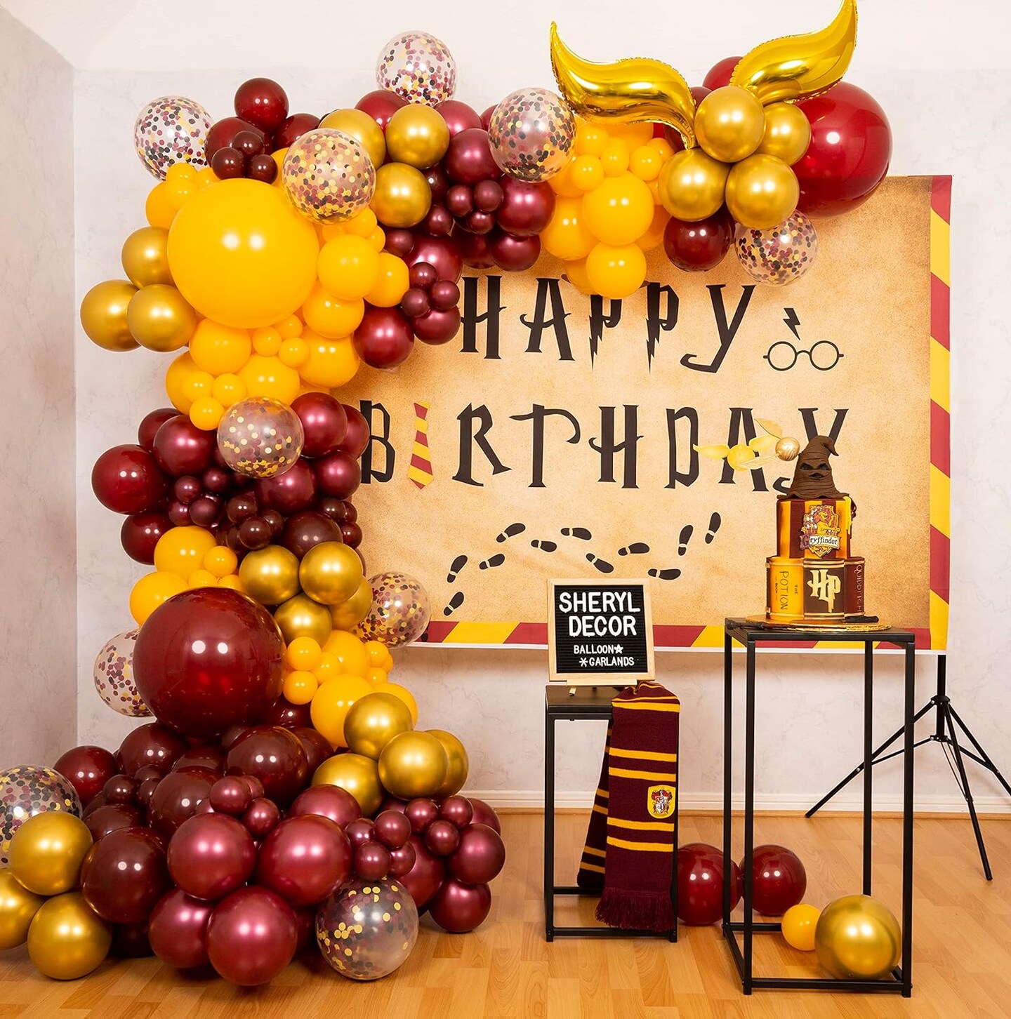 ALL-IN-1 Harry Potter Balloons Garland Arch Kit with BONUS Snitch for Harry Potter Birthday Decorations – Harry Potter Party Supplies for Hogwarts Balloons, Magic Wizard Theme, Baby