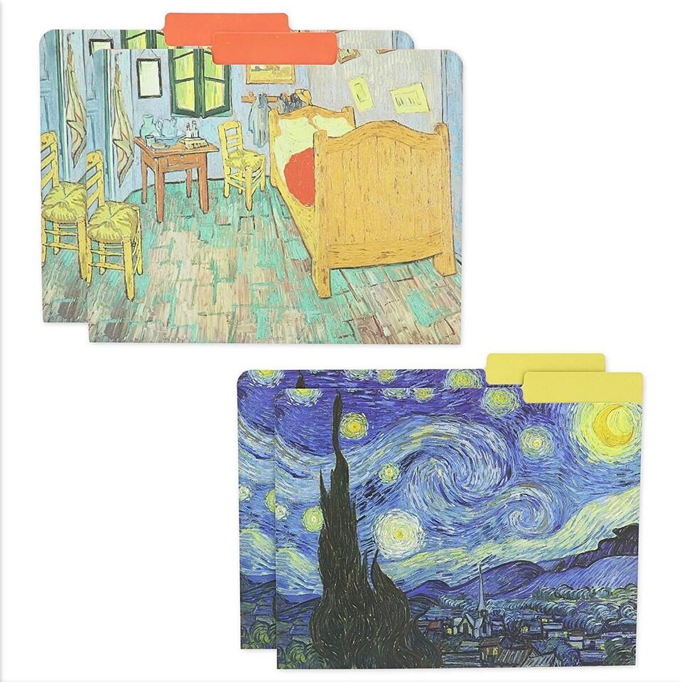 12x Van Gogh Decorative File Folder Letter Size 1/3 Cut Manilla Organizer